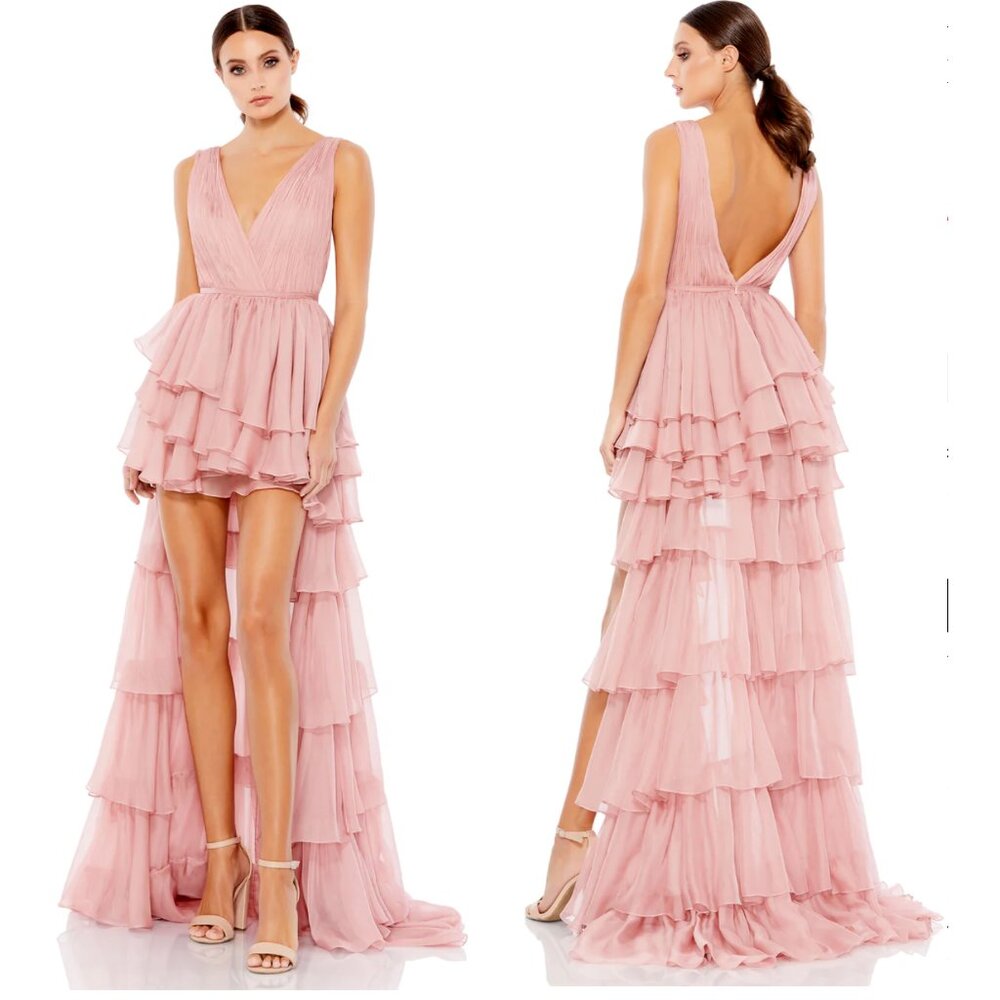 NWT IEENA for MAC DUGGAL 55320 Hi Low Ruffle‎ Gown Mauve Pink - Picture 2 of 7